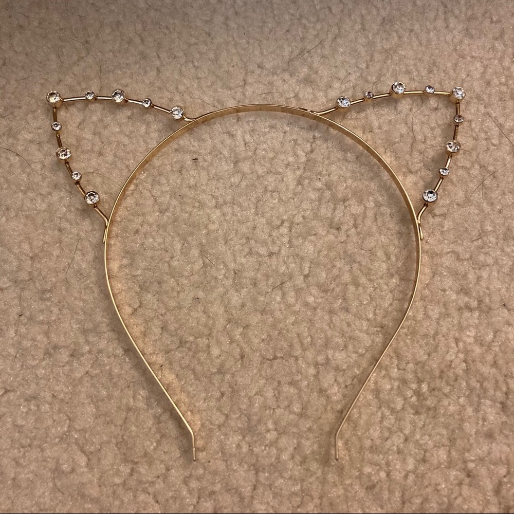 Gold Rhinestones Cat Ears Headband